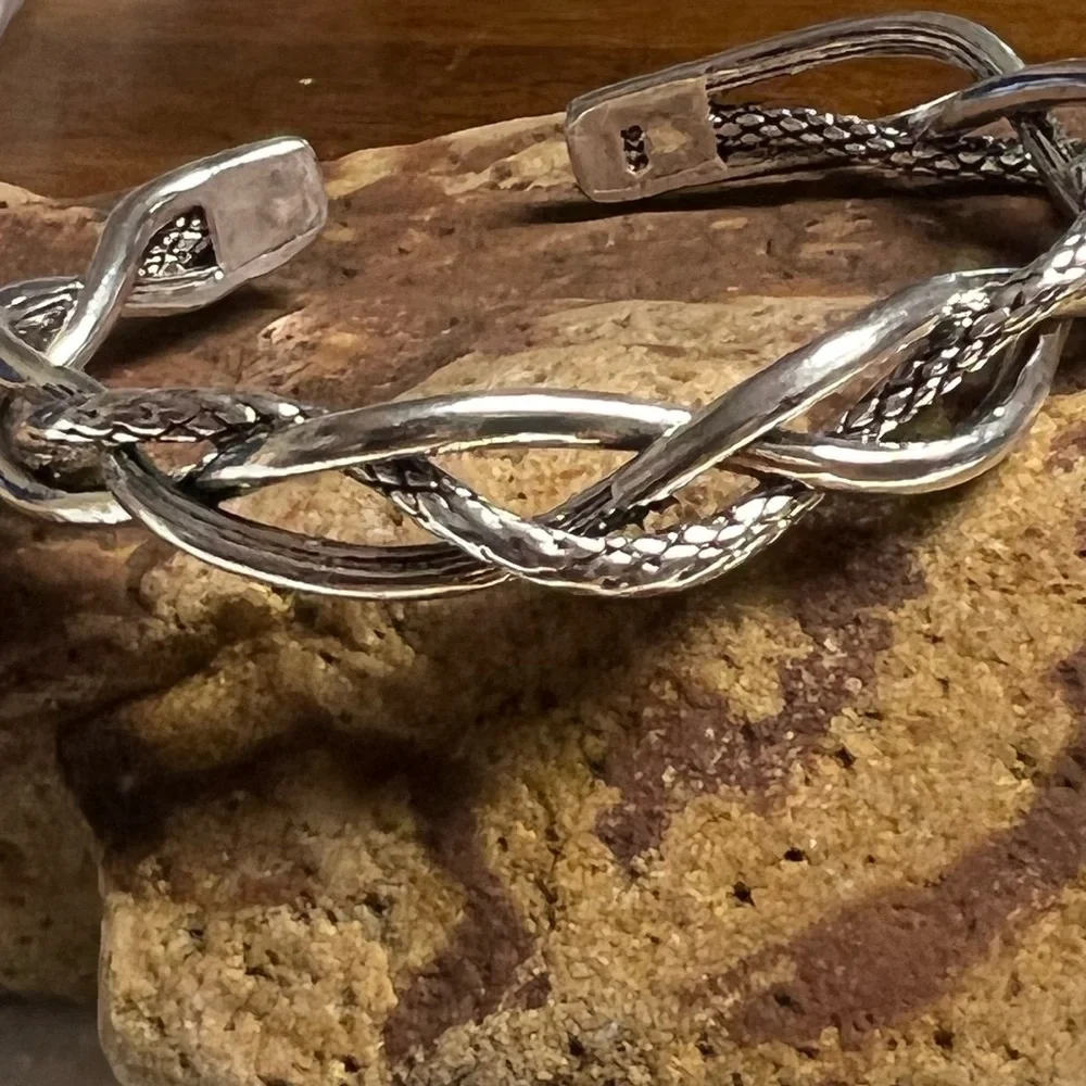NEW 925 stamped SILVER BRAIDED TWISTED CUFF BANGLE BRACELET VERY FLEXIBLE
